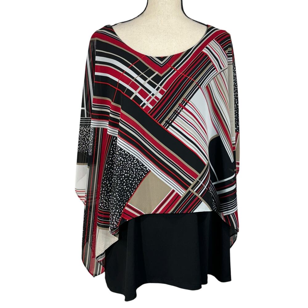 Catherines 2X-Large (22/24W) Top Geometric Scoop Neck Stretch Cape Overlay Multi